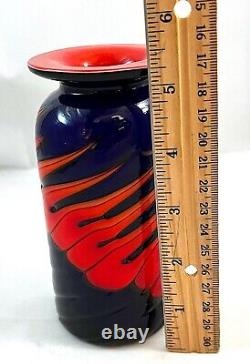 Vase, Bud Vase, Hand Blown Cobalt/Fiery Orange. Murano, Italy Vintage MCM Op Art