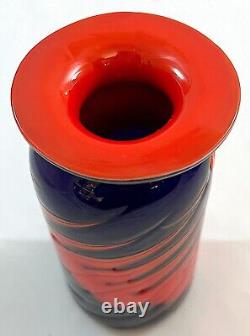 Vase, Bud Vase, Hand Blown Cobalt/Fiery Orange. Murano, Italy Vintage MCM Op Art