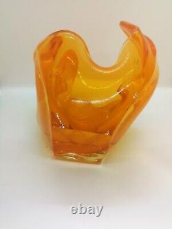 Vase Heavy Murano Orange Hand Blown Handmade Glass Masterpiece Art