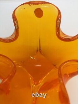 Vase Heavy Murano Orange Hand Blown Handmade Glass Masterpiece Art
