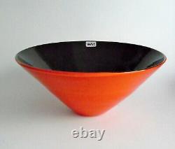 VeArt 1986 Murano Venetian Hand Blown Glass Bowl Orange & Black 5 x 10.5