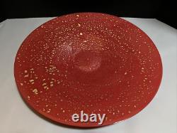 VeArt Murano Hand Blown Glass Bowl Venetian Orange with Gold Flakes 14.75