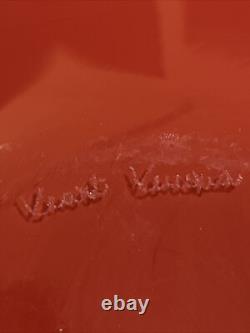 VeArt Murano Hand Blown Glass Bowl Venetian Orange with Gold Flakes 14.75