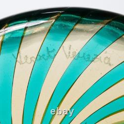 VeArt Venezia Green Murano Hand Blown Art Glass Vase 9.5h 5.75dia Large