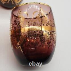 Vecchia Murano Italian Hand Blown Gold Trim Wine Decanter 6 Glasses Venice Italy