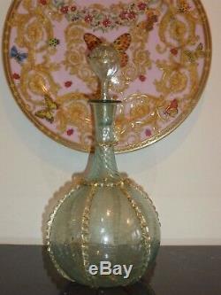 Venetian Glass Murano Venini Salviati Decanter Applied Rigaree Decoration 11.5