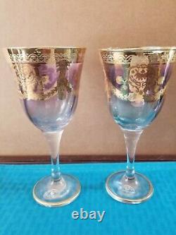 Venetian Murano 2pc Hand Blown Wine Goblet-24K Gold-Amethyst 7 3/4