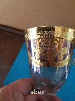 Venetian Murano 2pc Hand Blown Wine Goblet-24K Gold-Amethyst 7 3/4