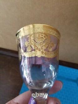 Venetian Murano 2pc Hand Blown Wine Goblet-24K Gold-Amethyst 7 3/4