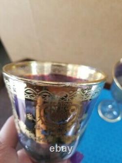 Venetian Murano 2pc Hand Blown Wine Goblet-24K Gold-Amethyst 7 3/4
