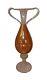 Venetian Murano Amber Gold & Clear Hand Blown Art Glass Tall Vase