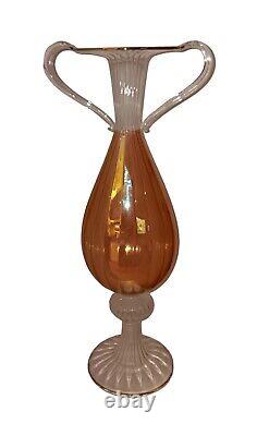 Venetian Murano Amber Gold & Clear Hand Blown Art Glass Tall Vase