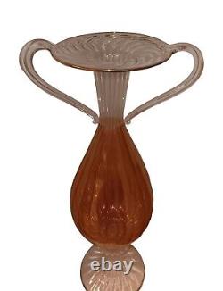 Venetian Murano Amber Gold & Clear Hand Blown Art Glass Tall Vase