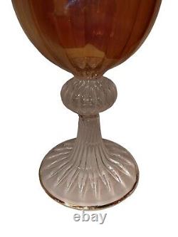 Venetian Murano Amber Gold & Clear Hand Blown Art Glass Tall Vase