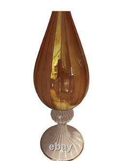 Venetian Murano Amber Gold & Clear Hand Blown Art Glass Tall Vase