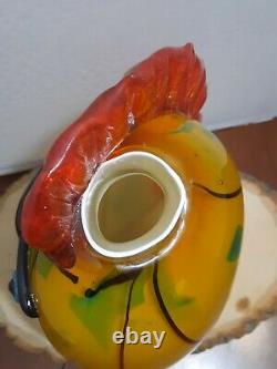 Venetian Murano Art Glass Abstract Picasso Lady Face Vase Gold and Red 12