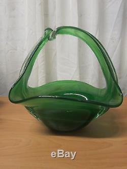 Venetian Murano Exceptional Green Hand Made/blown Glass Bridal Basket