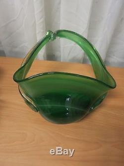 Venetian Murano Exceptional Green Hand Made/blown Glass Bridal Basket