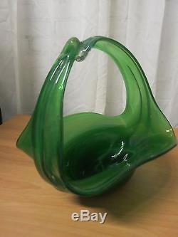 Venetian Murano Exceptional Green Hand Made/blown Glass Bridal Basket