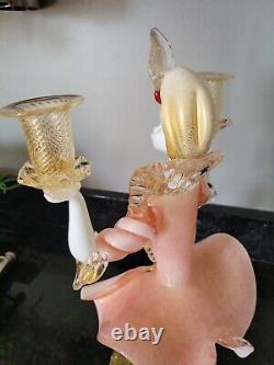 Venetian Murano Glass Alfredo Barbini Figurine Double Candleholder 1950s