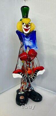 Venetian Murano Hand Blown Art Glass Circus Clown Figurine Sculpture, Italy