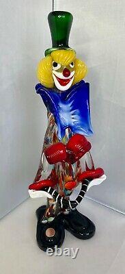 Venetian Murano Hand Blown Art Glass Circus Clown Figurine Sculpture, Italy