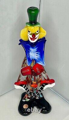 Venetian Murano Hand Blown Art Glass Circus Clown Figurine Sculpture, Italy