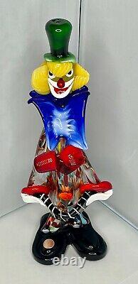 Venetian Murano Hand Blown Art Glass Circus Clown Figurine Sculpture, Italy