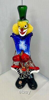 Venetian Murano Hand Blown Art Glass Circus Clown Figurine Sculpture, Italy