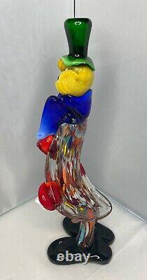 Venetian Murano Hand Blown Art Glass Circus Clown Figurine Sculpture, Italy