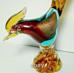 Venetian Murano Hand Blown Art Glass Roadrunner Large Bird Figurine