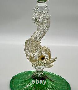 Venetian Murano Hand Blown Emerald Green Gold Cordial Glass Gold Dolphin Stem 5