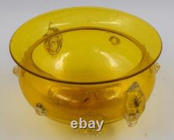 Venetian Murano Hand Blown Yellow Bowl withGold Mica Flecks & Prunts, Circa 1900