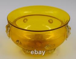 Venetian Murano Hand Blown Yellow Bowl withGold Mica Flecks & Prunts, Circa 1900