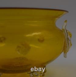 Venetian Murano Hand Blown Yellow Bowl withGold Mica Flecks & Prunts, Circa 1900