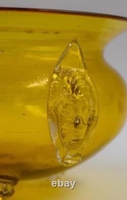 Venetian Murano Hand Blown Yellow Bowl withGold Mica Flecks & Prunts, Circa 1900