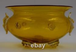 Venetian Murano Hand Blown Yellow Bowl withGold Mica Flecks & Prunts, Circa 1900