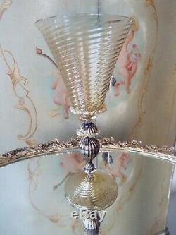 Venetian Murano Italian Cobalt & Gold Foil Art Glass Goblet Stem