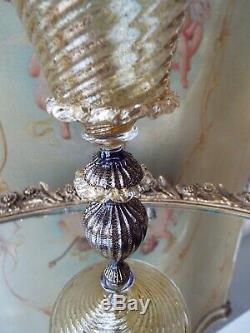 Venetian Murano Italian Cobalt & Gold Foil Art Glass Goblet Stem