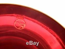 Venetian Murano Italian Ruby Red/Gold Glass Vase Hand Painted Enameled Flowers