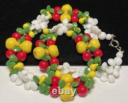 Venetian Murano Necklace Rare Vintage Hand Blown Glass Fruit Leaves Unsigned A32