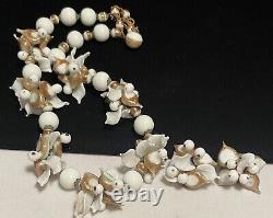 Venetian Murano Rare 1930's Hand Blown Glass Birds Leaves Necklace Earrings Set