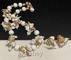 Venetian Murano Rare 1930's Hand Blown Glass Birds Leaves Necklace Earrings Set