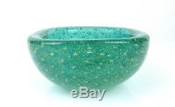 Venini Carlo Scarpa Murano Signed Green Glass Bullicante Bubble Gold Leaf Bowl