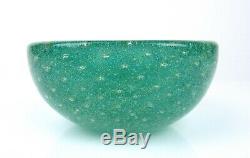 Venini Carlo Scarpa Murano Signed Green Glass Bullicante Bubble Gold Leaf Bowl