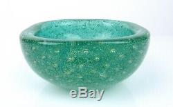 Venini Carlo Scarpa Murano Signed Green Glass Bullicante Bubble Gold Leaf Bowl