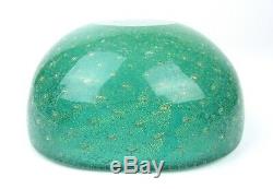 Venini Carlo Scarpa Murano Signed Green Glass Bullicante Bubble Gold Leaf Bowl