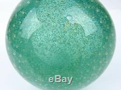 Venini Carlo Scarpa Murano Signed Green Glass Bullicante Bubble Gold Leaf Bowl