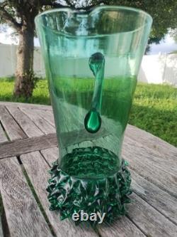 Very Rare Large Murano Thorn Pitcher Venetian Rigaree Glass Italy