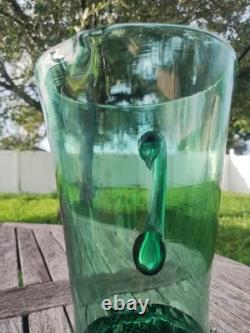 Very Rare Large Murano Thorn Pitcher Venetian Rigaree Glass Italy